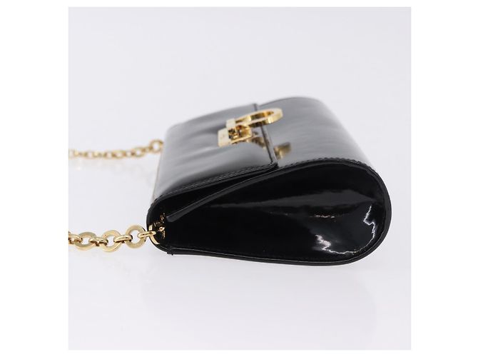 Borsa a tracolla Salvatore Ferragamo Gancini Chain Patent Black Gold Auth ka5498 Nero - vista 4