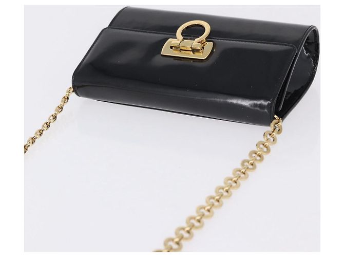 Borsa a tracolla Salvatore Ferragamo Gancini Chain Patent Black Gold Auth ka5498 Nero - vista 6