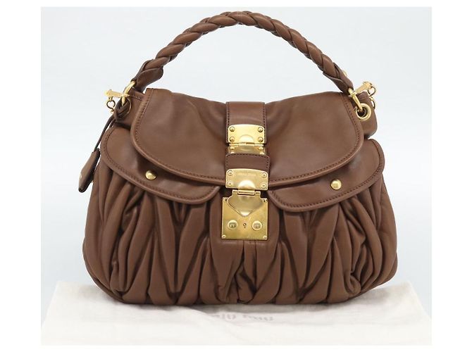 Borsa a tracolla Miu Miu Matelassé con catena in pelle 2way Marrone Oro Auth 194745V D'oro - vista 12