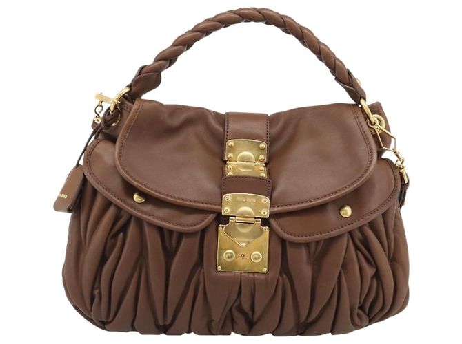 Borsa a tracolla Miu Miu Matelassé con catena in pelle 2way Marrone Oro Auth 194745V D'oro - vista 13