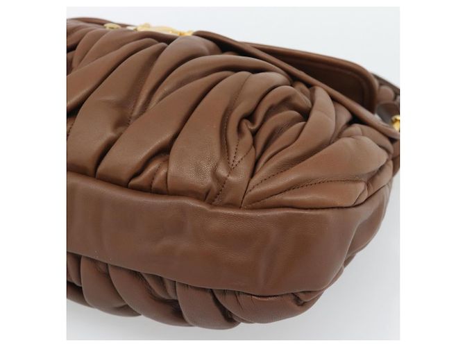 Borsa a tracolla Miu Miu Matelassé con catena in pelle 2way Marrone Oro Auth 194745V D'oro - vista 16