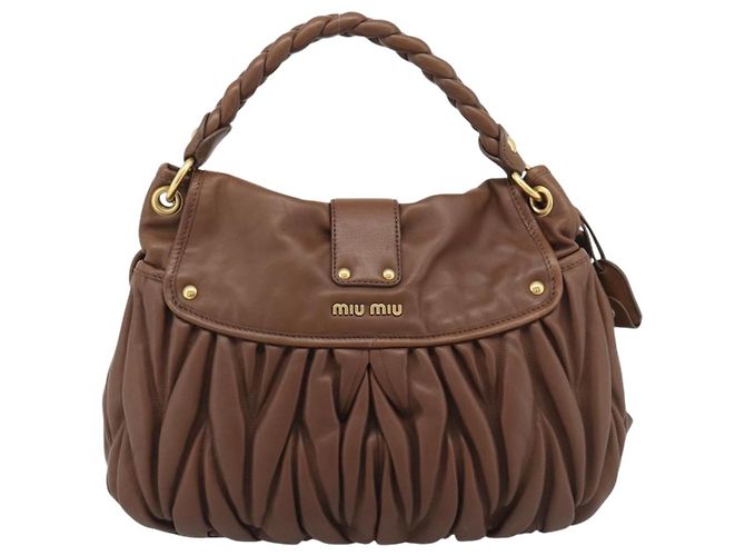 Borsa a tracolla Miu Miu Matelassé con catena in pelle 2way Marrone Oro Auth 194745V D'oro - vista 2