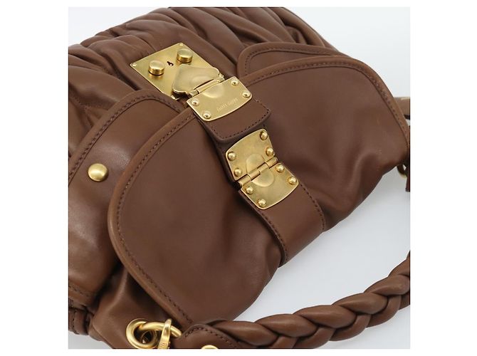 Borsa a tracolla Miu Miu Matelassé con catena in pelle 2way Marrone Oro Auth 194745V D'oro - vista 6