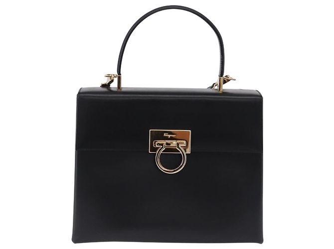 Bolsa Salvatore Ferragamo Gancini em couro 2way Preta Dourada Auth 192528A Preto Dourado - vista 13