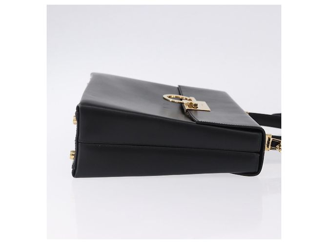 Bolsa Salvatore Ferragamo Gancini em couro 2way Preta Dourada Auth 192528A Preto Dourado - vista 3