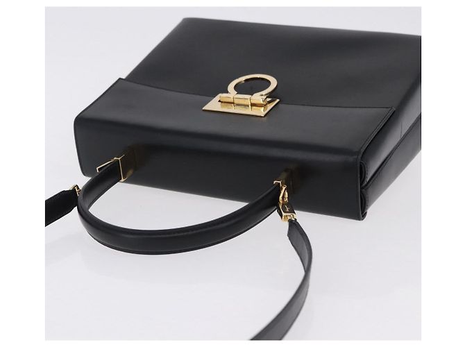 Bolsa Salvatore Ferragamo Gancini em couro 2way Preta Dourada Auth 192528A Preto Dourado - vista 6