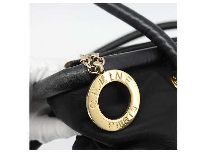 Céline Borsa a mano CELINE Nylon Black Gold Auth 195193 Nero D'oro - vista 17