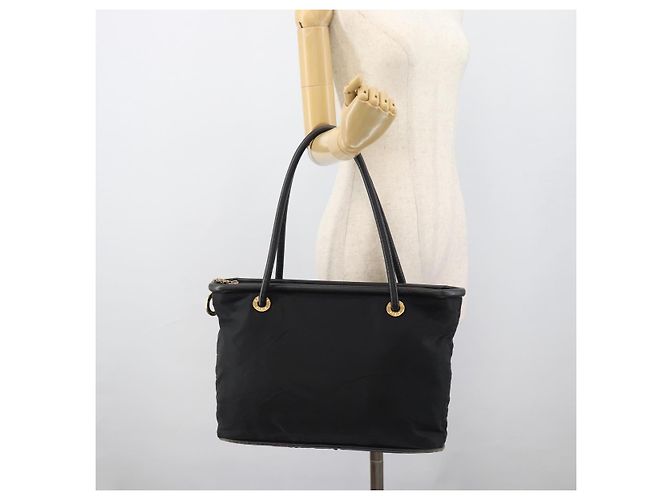 Céline Borsa a mano CELINE Nylon Black Gold Auth 195193 Nero D'oro - vista 23