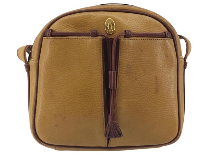 Borsa a tracolla CARTIER Must Line in pelle beige e oro Auth 194176 D'oro - vista 13