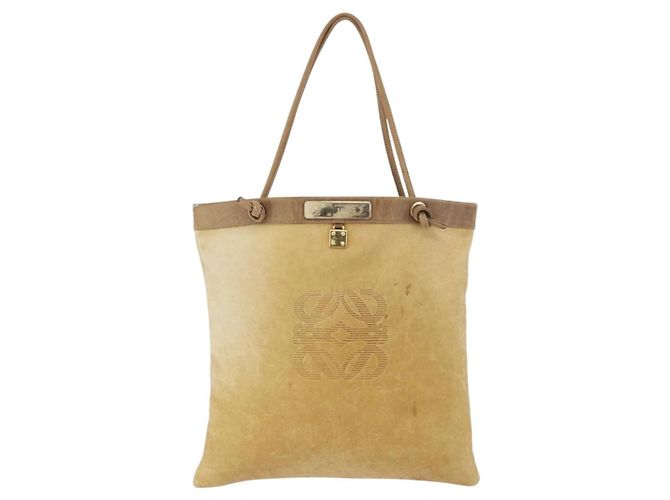 Borsa a tracolla LOEWE Anagram in pelle beige e oro autentica bs36682 D'oro - vista 13