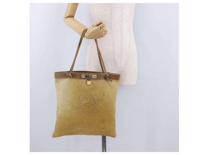 Borsa a tracolla LOEWE Anagram in pelle beige e oro autentica bs36682 D'oro - vista 20