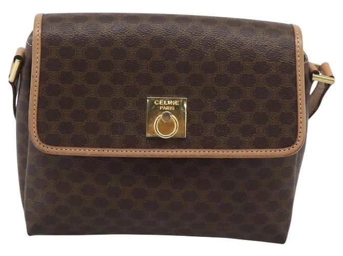Céline Borsa a tracolla CELINE Macadam Canvas PVC Leather Brown Gold Auth 194297A Marrone D'oro - vista 13