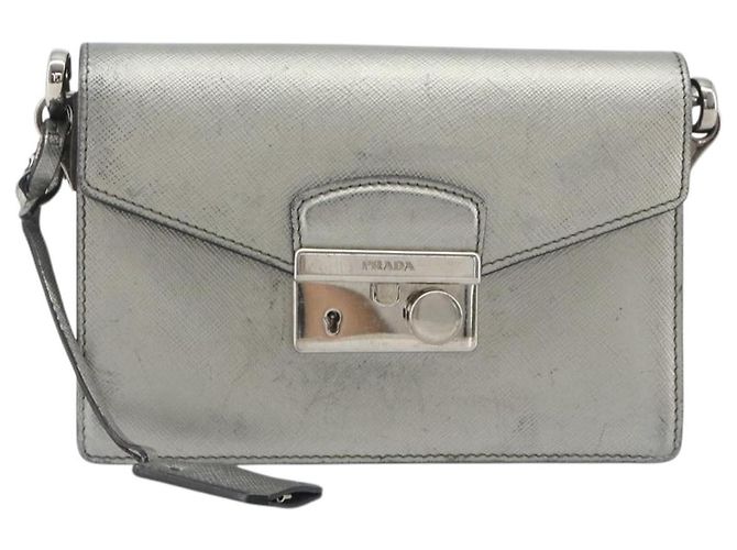 Borsa a tracolla PRADA pelle Saffiano Silver Auth bs36601 Argento - vista 13