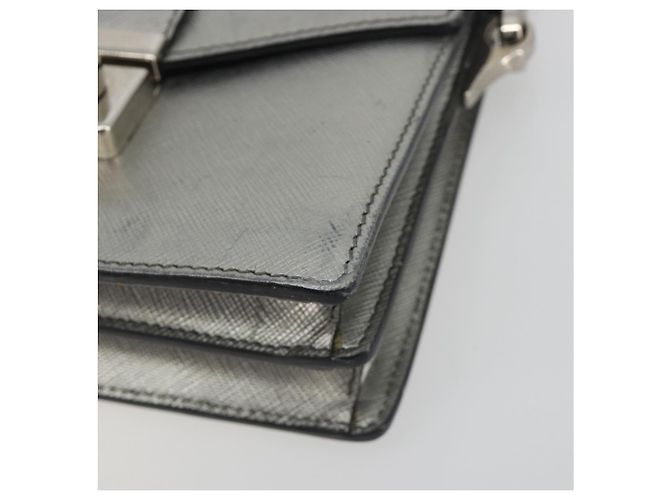 Borsa a tracolla PRADA pelle Saffiano Silver Auth bs36601 Argento - vista 15