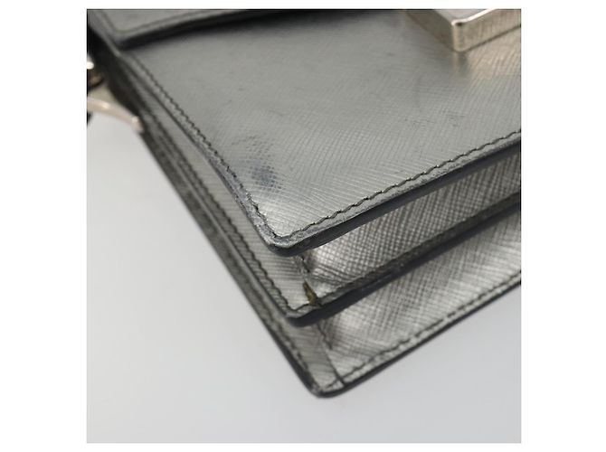 Borsa a tracolla PRADA pelle Saffiano Silver Auth bs36601 Argento - vista 16