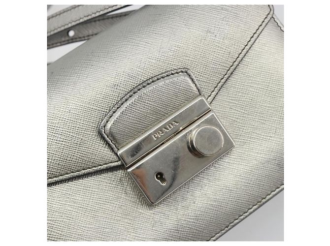 Borsa a tracolla PRADA pelle Saffiano Silver Auth bs36601 Argento - vista 19