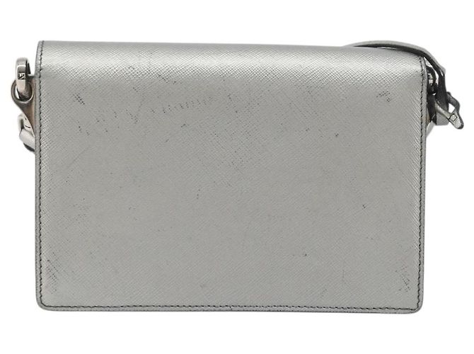 Borsa a tracolla PRADA pelle Saffiano Silver Auth bs36601 Argento - vista 2