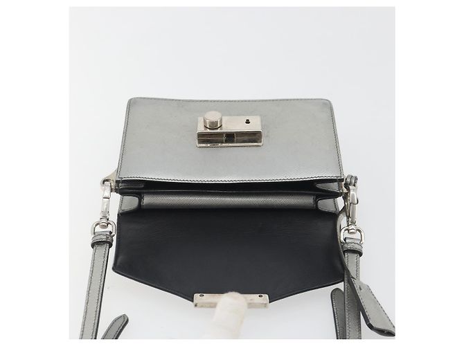 Borsa a tracolla PRADA pelle Saffiano Silver Auth bs36601 Argento - vista 21