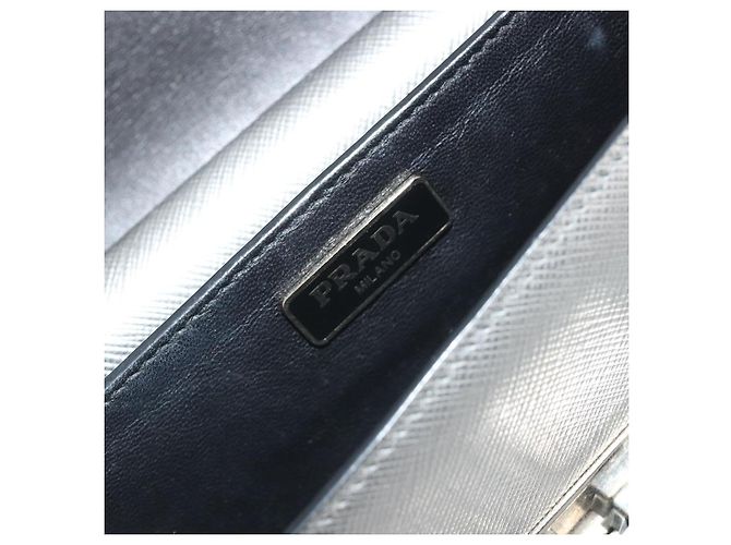 Borsa a tracolla PRADA pelle Saffiano Silver Auth bs36601 Argento - vista 22
