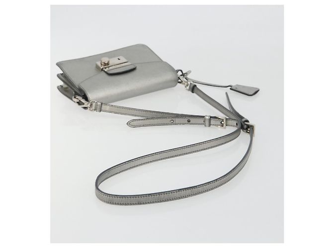 Borsa a tracolla PRADA pelle Saffiano Silver Auth bs36601 Argento - vista 7