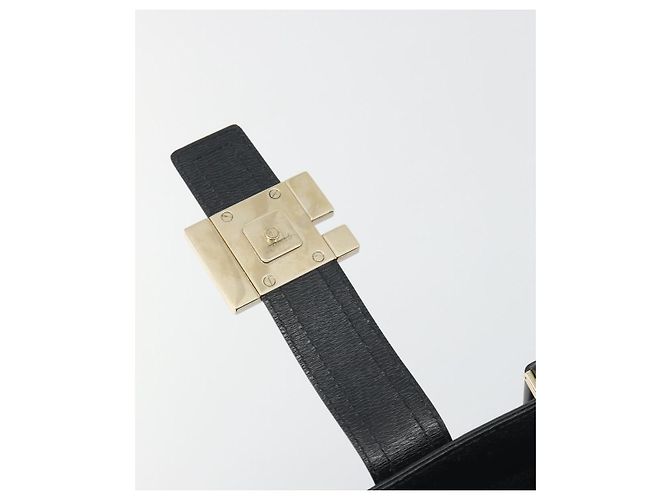 Bolsa de mão GUCCI Canvas Black Gold Tone 002 1103 Auth BA14728A Preto - vista 10