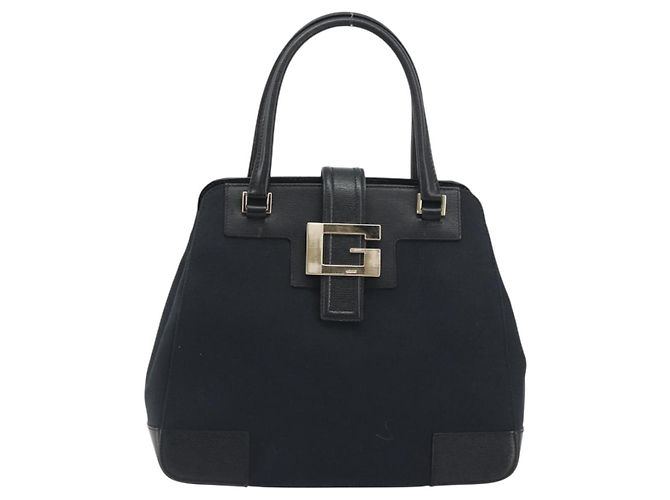 Bolsa de mão GUCCI Canvas Black Gold Tone 002 1103 Auth BA14728A Preto - vista 13
