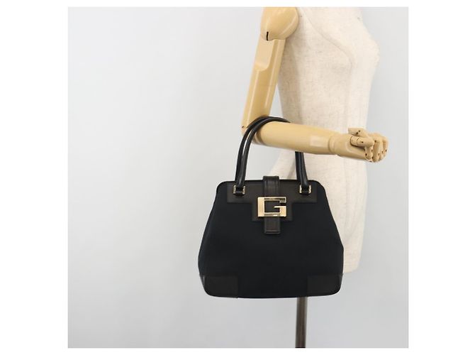 Bolsa de mão GUCCI Canvas Black Gold Tone 002 1103 Auth BA14728A Preto - vista 23