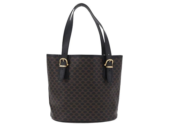 Céline CELINE Macadam Canvas Tote Bag PVC Leder Schwarz Gold Auth 194870V Golden - Ansicht 2
