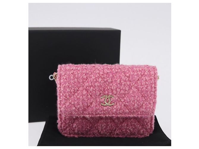 CHANEL Matelasse Chain Shoulder Pouch Tweed Pink Gold CC Auth 193594SAM Rosa D'oro - vista 12