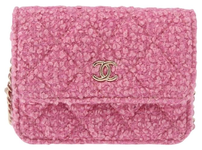 CHANEL Matelasse Chain Shoulder Pouch Tweed Pink Gold CC Auth 193594SAM Rosa D'oro - vista 13