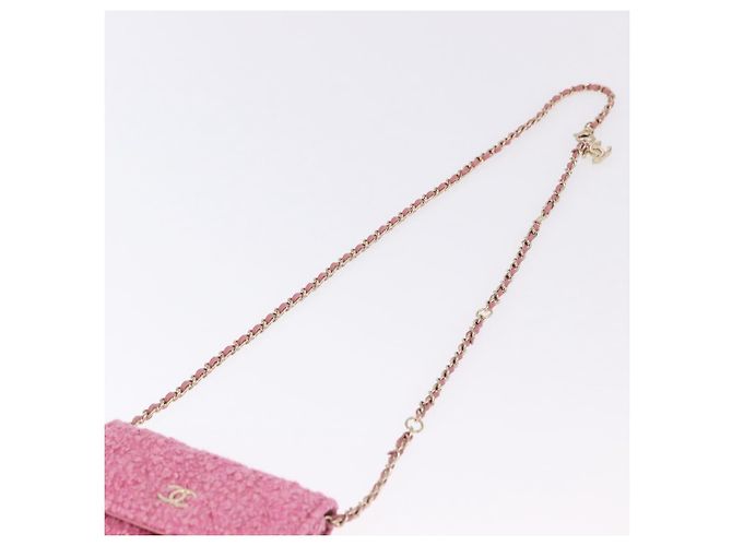 CHANEL Matelasse Chain Shoulder Pouch Tweed Pink Gold CC Auth 193594SAM Rosa D'oro - vista 14