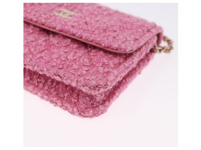 CHANEL Matelasse Chain Shoulder Pouch Tweed Pink Gold CC Auth 193594SAM Rosa D'oro - vista 16