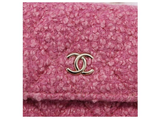 CHANEL Matelasse Chain Shoulder Pouch Tweed Pink Gold CC Auth 193594SAM Rosa D'oro - vista 19