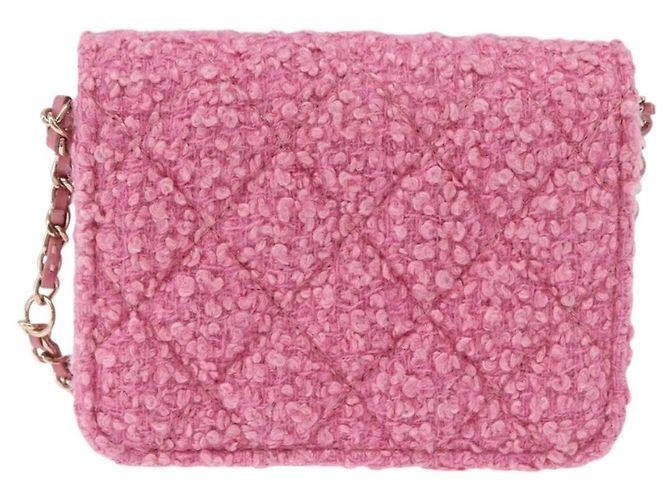 CHANEL Matelasse Chain Shoulder Pouch Tweed Pink Gold CC Auth 193594SAM Rosa D'oro - vista 2