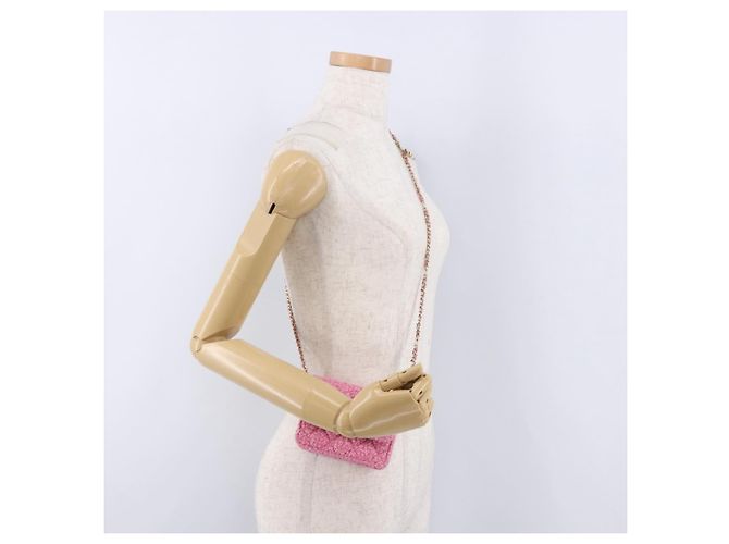 CHANEL Matelasse Chain Shoulder Pouch Tweed Pink Gold CC Auth 193594SAM Rosa D'oro - vista 23