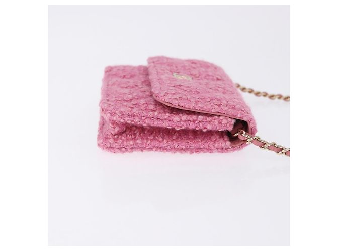 CHANEL Matelasse Chain Shoulder Pouch Tweed Pink Gold CC Auth 193594SAM Rosa D'oro - vista 3