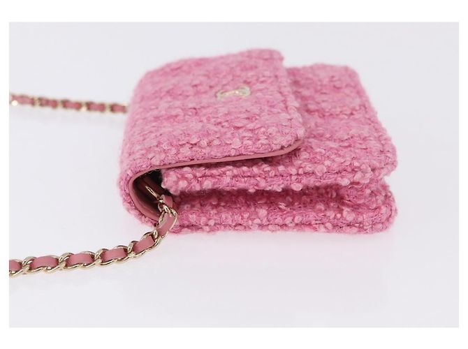 CHANEL Matelasse Chain Shoulder Pouch Tweed Pink Gold CC Auth 193594SAM Rosa D'oro - vista 4