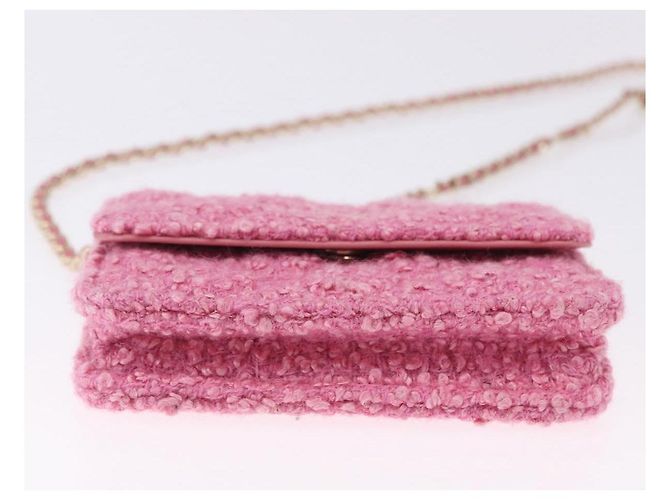 CHANEL Matelasse Chain Shoulder Pouch Tweed Pink Gold CC Auth 193594SAM Rosa D'oro - vista 5