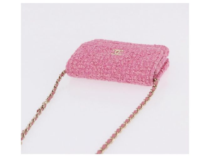 CHANEL Matelasse Chain Shoulder Pouch Tweed Pink Gold CC Auth 193594SAM Rosa D'oro - vista 6