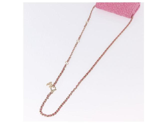 CHANEL Matelasse Chain Shoulder Pouch Tweed Pink Gold CC Auth 193594SAM Rosa D'oro - vista 7