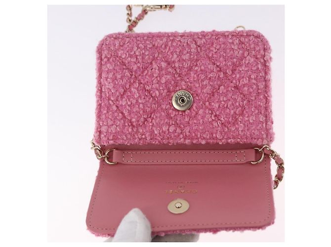CHANEL Matelasse Chain Shoulder Pouch Tweed Pink Gold CC Auth 193594SAM Rosa D'oro - vista 9