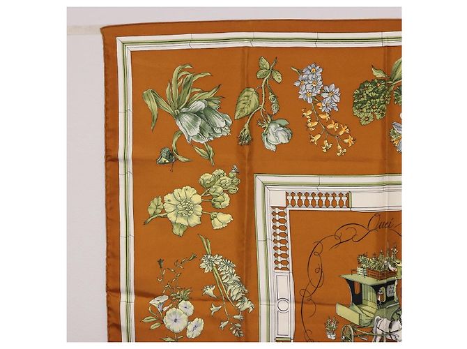 Hermès HERMES Carre 90 Foulard "Quai Aux Fleurs" Seta Marrone Auth 192550 - vista 2