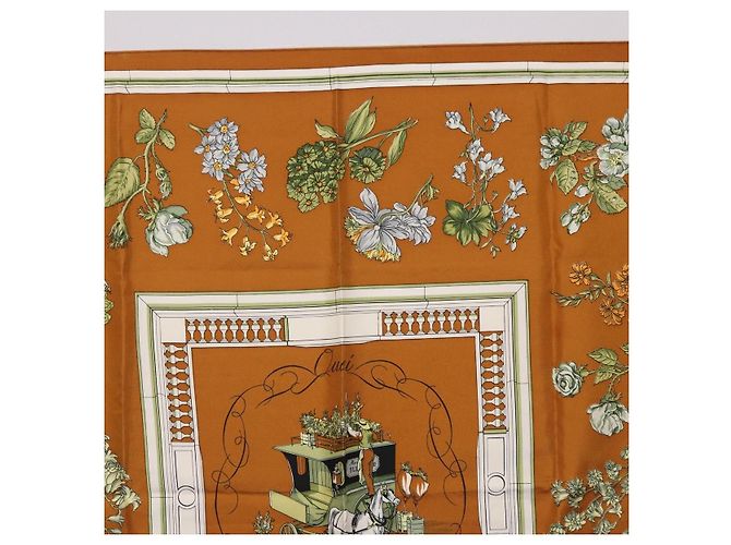 Hermès HERMES Carre 90 Foulard "Quai Aux Fleurs" Seta Marrone Auth 192550 - vista 3
