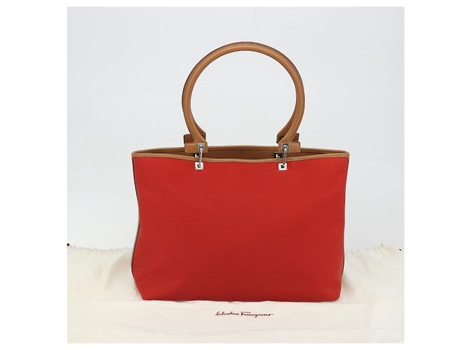 Borsa Tote Salvatore Ferragamo Gancini Canvas Rossa Argento Auth 193384V Rosso - vista 12