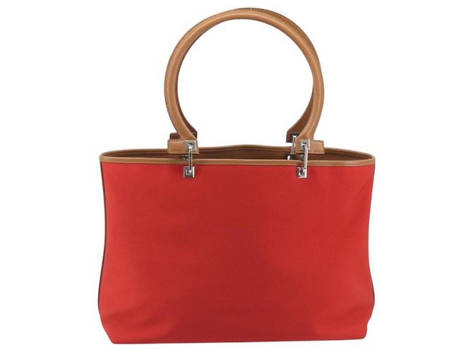 Borsa Tote Salvatore Ferragamo Gancini Canvas Rossa Argento Auth 193384V Rosso - vista 2