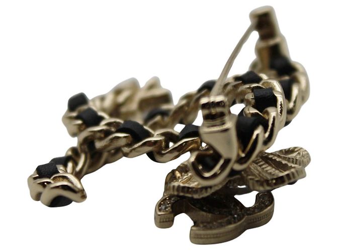 Broche Chanel preta e dourada com strass Preto Dourado - vista 6