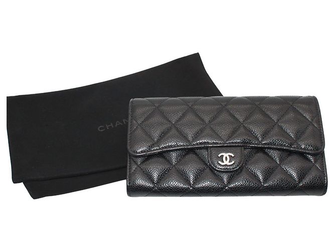 Cartera larga Chanel Matelassé de piel de becerro granulada negra Negro - vista 12