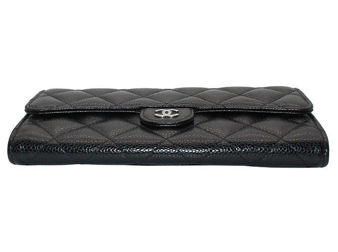 Cartera larga Chanel Matelassé de piel de becerro granulada negra Negro - vista 3