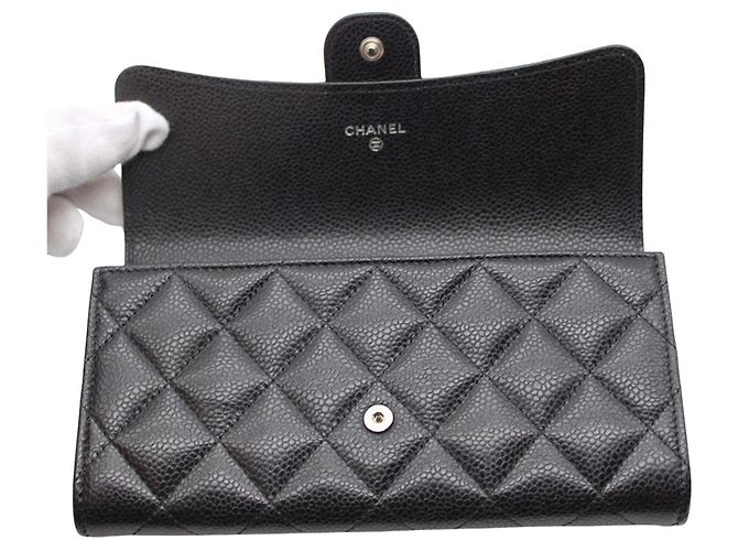 Cartera larga Chanel Matelassé de piel de becerro granulada negra Negro - vista 8