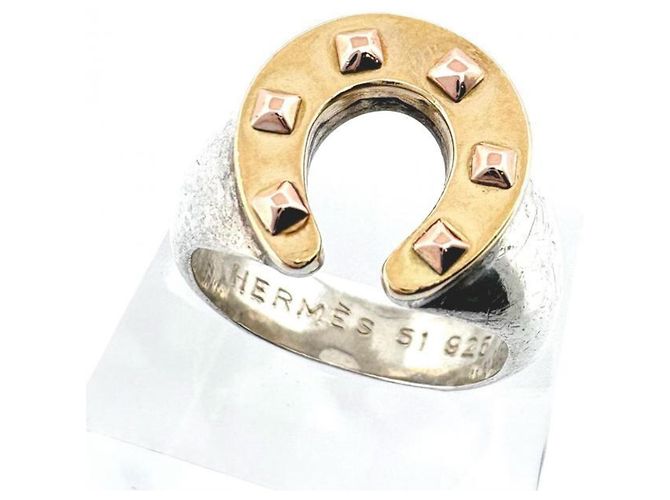 Ring Hermès Anello a fascia HERMES Horseshoe in oro giallo 18K e argento sterling D'oro - vista 2